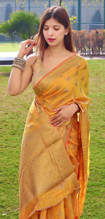 Load image into Gallery viewer, Soft Linen Cotton Saree - Mango
