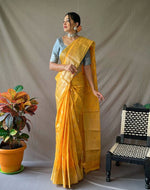 Load image into Gallery viewer, Linen silk x Champagne zari - Mango
