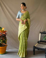 Load image into Gallery viewer, Linen silk x Champagne zari - Light Olive
