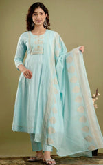 Load image into Gallery viewer, Anarkali kurti set - ABARNA (pastel blue)
