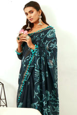 Load image into Gallery viewer, PomPom x Mulmul Cotton Saree : Dark Blue
