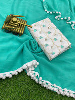 Load image into Gallery viewer, PomPom x Georgette Saree : Blue
