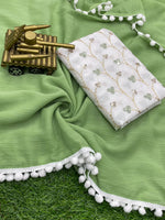 Load image into Gallery viewer, PomPom x Georgette Saree : Green
