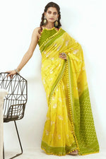Load image into Gallery viewer, PomPom x Mulmul Cotton Saree : Yellow

