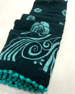 Load image into Gallery viewer, PomPom x Mulmul Cotton Saree : Dark Blue
