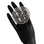 Load image into Gallery viewer, Mandala Flower Statement Ring - Oxidised Silver
