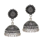 Load image into Gallery viewer, Oxidised Silver Jhumkas - Sun Chakra
