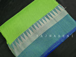 Load image into Gallery viewer, Soft Khadi Saree , temple border - Parrot green x blue
