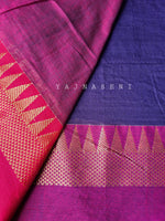 Load image into Gallery viewer, Soft Khadi Saree , temple border - Dark blue x Purple

