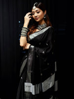 Load image into Gallery viewer, Cotton Silk Saree - Black x Silver
