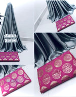 Load image into Gallery viewer, Satin saree + brocade blouse : Navy Grey
