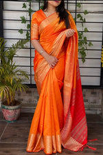 Load image into Gallery viewer, Sana Silk Saree - Orange
