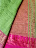 Load image into Gallery viewer, Soft Khadi Saree , temple border - Light Green x Pink
