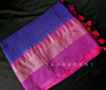 Load image into Gallery viewer, Soft Khadi Saree , temple border - Dark blue x Purple
