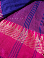 Load image into Gallery viewer, Soft Khadi Saree , temple border - Dark blue x Purple
