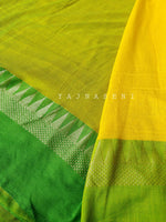 Load image into Gallery viewer, Soft Khadi Saree , temple border - Yellow x Lime green
