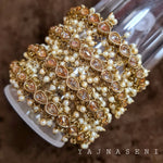 Load image into Gallery viewer, THE CLASSIC - clustered pearls reversed AD set of 4 bangles (champagne)
