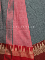 Load image into Gallery viewer, Soft Khadi Saree , temple border - Grey x Maroon
