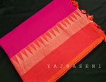 Load image into Gallery viewer, Soft Khadi Saree , temple border - Hot pink x orange

