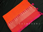 Load image into Gallery viewer, Soft Khadi Saree , temple border - Orange x hot pink
