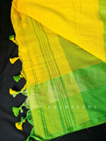 Load image into Gallery viewer, Soft Khadi Saree , temple border - Yellow x Lime green
