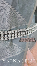 Load image into Gallery viewer, Hipchain - Triple layer white stones (silver)
